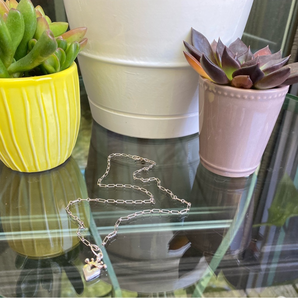 Erica Courtney 90s sterling heart w crown charm on sterling silver chain.